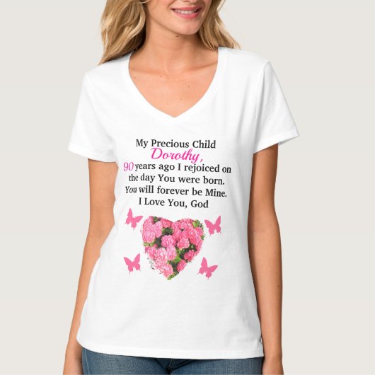  ROZE GEPERSONALISEERDE 90E VERJAARDAG BLOEMEN T-SHIRT (Voorkant)