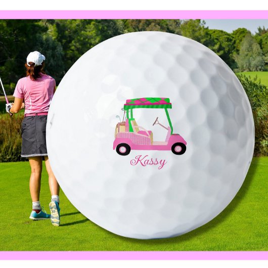Roze Gepersonaliseerde Aangepaste Golf Winkelwagen Golfballen