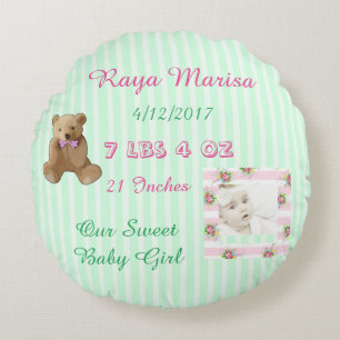 Roze, gepersonaliseerde baby Girl Foto Pillow Rond Kussen