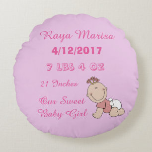 Roze, gepersonaliseerde Baby Girl Pillow Rond Kussen