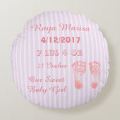 Roze, gepersonaliseerde Baby Girl Pillow Rond Kussen (Voorkant)