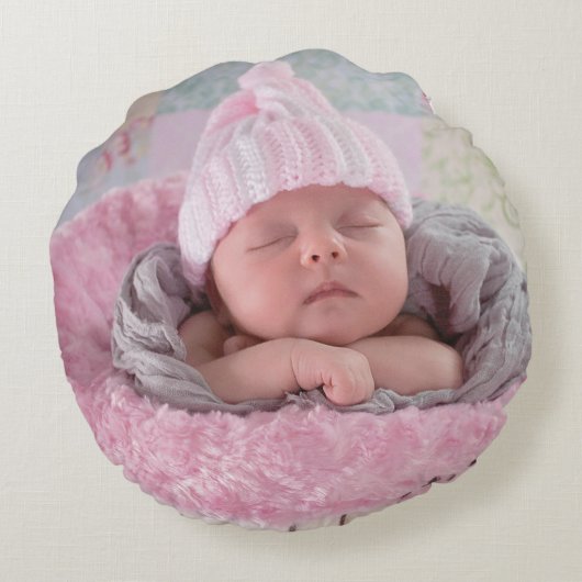Roze, gepersonaliseerde Baby Girl Pillow Rond Kussen (Achterkant)