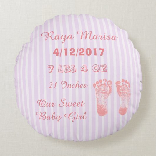 Roze, gepersonaliseerde Baby Girl Pillow Rond Kussen (Voorkant)