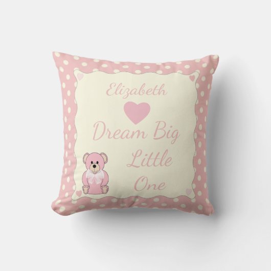 Roze, gepersonaliseerde baby naam Teddy Bear Kussen (Voorkant)