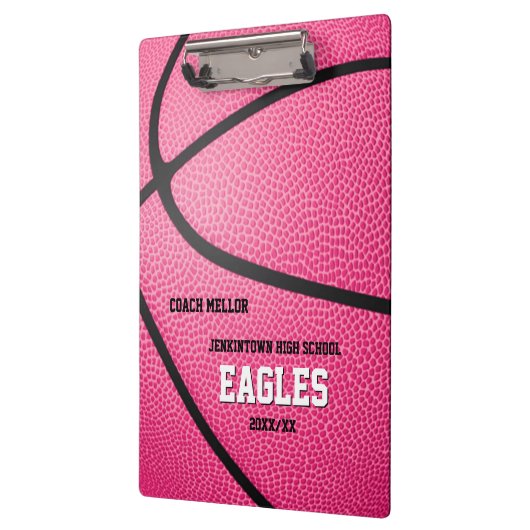 Roze gepersonaliseerde basketbal coach scorekeeper klembord (Links)