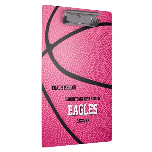 Roze gepersonaliseerde basketbal coach scorekeeper klembord (Rechts)