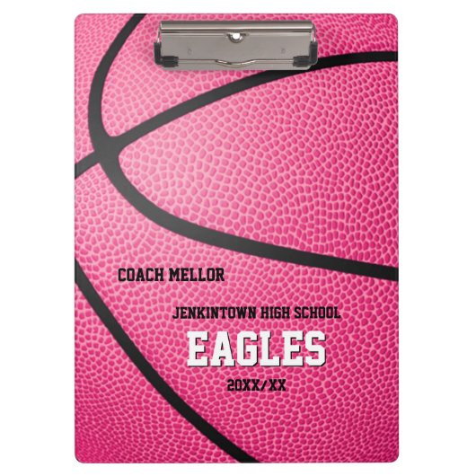 Roze gepersonaliseerde basketbal coach scorekeeper klembord (Voorkant)