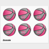 roze, gepersonaliseerde basketbal ronde sticker (Vel)