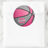 roze, gepersonaliseerde basketbal ronde sticker (Tas)