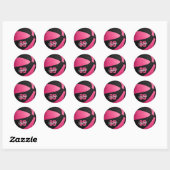 Roze, gepersonaliseerde basketbal ronde sticker (Vel)