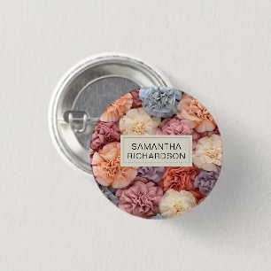 Roze gepersonaliseerde bloem ronde button 3,2 cm