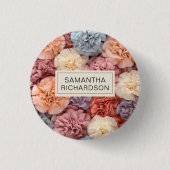 Roze gepersonaliseerde bloem ronde button 3,2 cm (Voorkant)