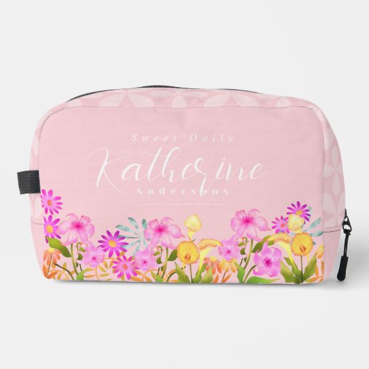 Roze gepersonaliseerde bloementuin toilettasje (Voorkant)