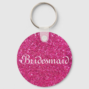 Roze gepersonaliseerde bridesmaïde glitter sleutelhanger