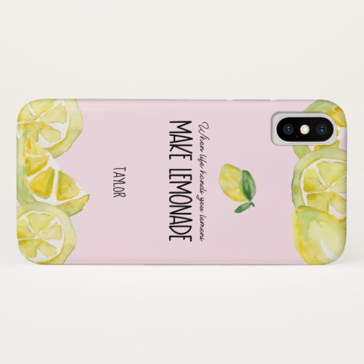 Roze gepersonaliseerde citroenen waterverf Quote Case-Mate iPhone Case (Achterkant (horizontaal))