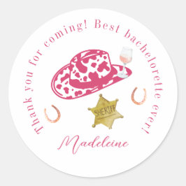 Roze gepersonaliseerde cowgirl hoed country vrijge ronde sticker