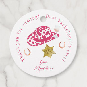 Roze gepersonaliseerde cowgirl hoed landelijke vri bedankjes labels