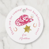 Roze Gepersonaliseerde Cowgirl Pet Country Bachelo Bedankjes Labels (Voorkant)