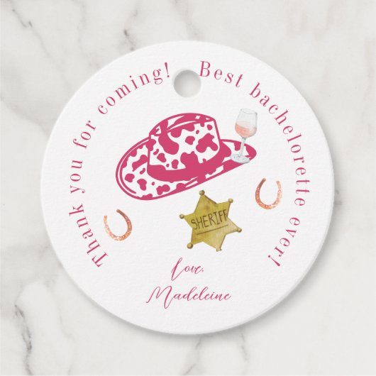 Roze Gepersonaliseerde Cowgirl Pet Country Bachelo Bedankjes Labels (Voorkant)