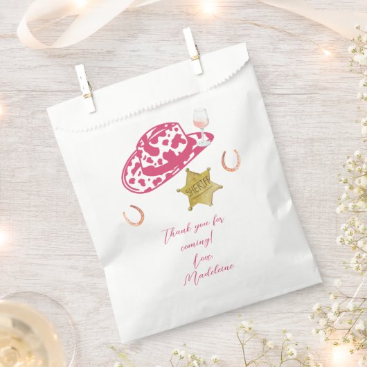 Roze Gepersonaliseerde Cowgirl Pet Country Bachelo Bedankzakje (Geknipt)