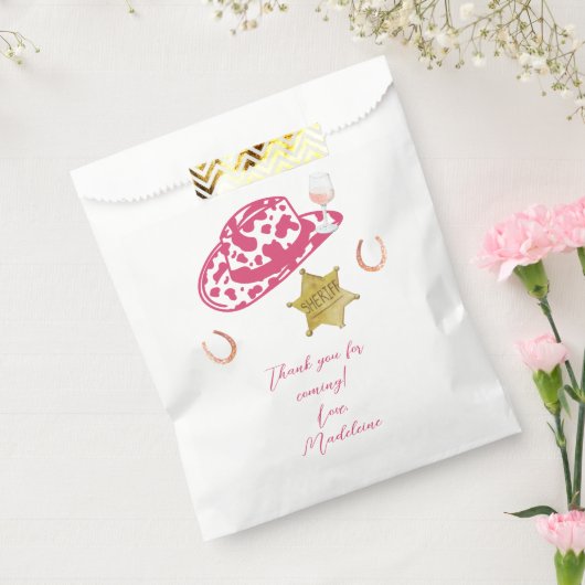 Roze Gepersonaliseerde Cowgirl Pet Country Bachelo Bedankzakje (Gezegeld)