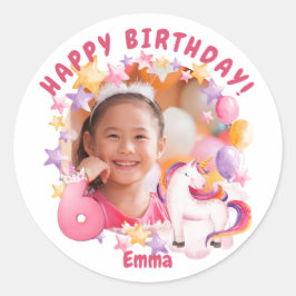 Roze Gepersonaliseerde Eenhoorn 6e Verjaardag Meis Ronde Sticker