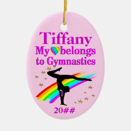 ROZE GEPERSONALISEERDE EN GEDATEERDE GYMNAST ORNAM KERAMISCH ORNAMENT