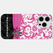 Roze Gepersonaliseerde Faux Fleur de lis Damask iP Case-Mate iPhone Case (Achterkant (horizontaal))