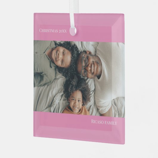 Roze gepersonaliseerde foto Kerstmis Glas Ornament (Voorkant links)