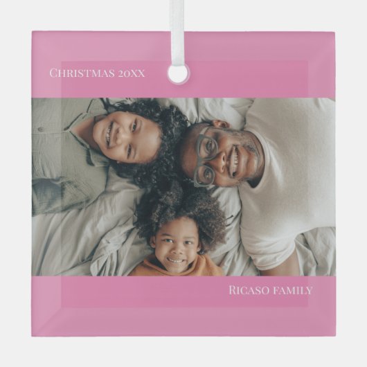 Roze gepersonaliseerde foto Kerstmis Glas Ornament (Voorkant)
