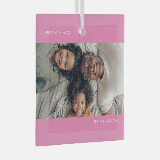 Roze gepersonaliseerde foto Kerstmis Glas Ornament (Voorkant Rechts)