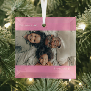 Roze gepersonaliseerde foto Kerstmis Glas Ornament