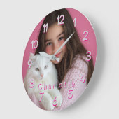 Roze Gepersonaliseerde Foto & Naam Grote Klok (Hoek)