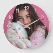 Roze Gepersonaliseerde Foto & Naam Grote Klok (Voorkant)