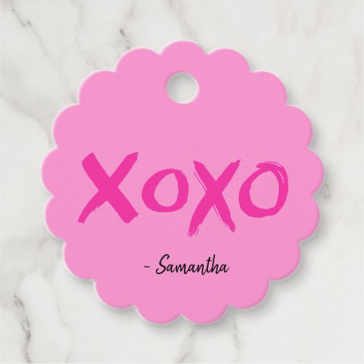 Roze Gepersonaliseerde Galentine's Day xoxo valent Bedankjes Labels (Voorkant)
