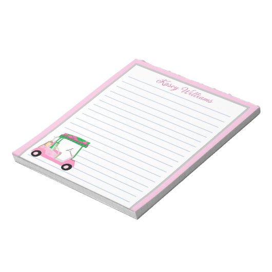 Roze Gepersonaliseerde Golf Winkelwagen Naam Lined Notitieblok (Linkerzijde)
