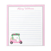 Roze Gepersonaliseerde Golf Winkelwagen Naam Lined Notitieblok (Voorkant)