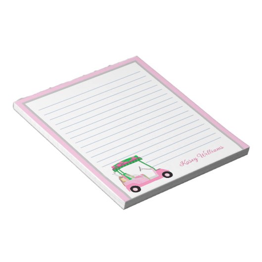 Roze Gepersonaliseerde Golf Winkelwagen Naam Lined Notitieblok (Schuin)