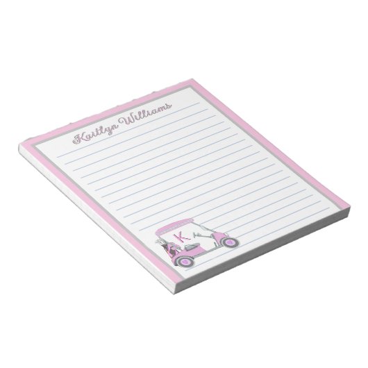 Roze Gepersonaliseerde Golf Winkelwagen Naam Lined Notitieblok (Schuin)