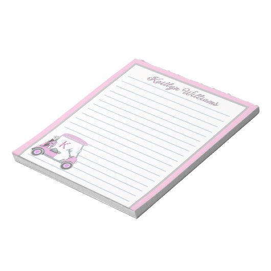 Roze Gepersonaliseerde Golf Winkelwagen Naam Lined Notitieblok (Linkerzijde)