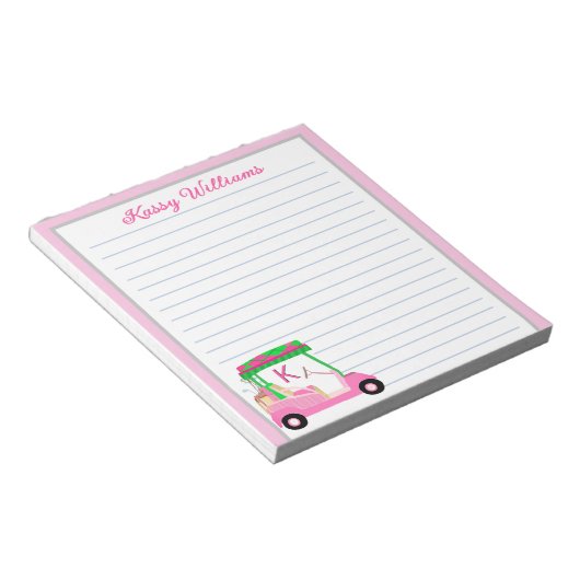 Roze Gepersonaliseerde Golf Winkelwagen Naam Lined Notitieblok (Schuin)