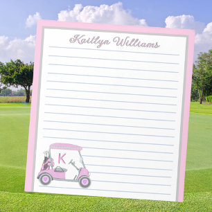 Roze Gepersonaliseerde Golf Winkelwagen Naam Lined Notitieblok