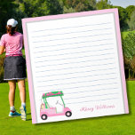Roze Gepersonaliseerde Golf Winkelwagen Naam Lined Notitieblok<br><div class="desc">Een charmante unieke golfkar — roze en groen — smaakvol uitgevoerd — klaar om de baan te runnen — het notitieblok. Dit is een geweldig cadeau voor alle golfliefhebbers - leuk / aantrekkelijk / uniek. Personaliseer het met je/haar naam. Als u ontwerpvragen of een speciaal verzoek hebt, stuur dan een...</div>