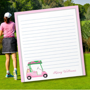 Roze Gepersonaliseerde Golf Winkelwagen Naam Lined Notitieblok