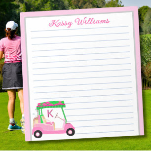 Roze Gepersonaliseerde Golf Winkelwagen Naam Lined Notitieblok