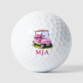 Roze Gepersonaliseerde Golfkar met Eigen Monogram Golfballen (Voorkant)