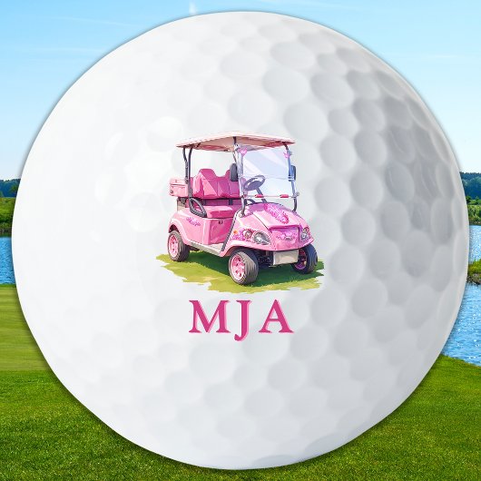 Roze Gepersonaliseerde Golfkar met Eigen Monogram Golfballen