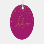 Roze Gepersonaliseerde Gouden Naam Glitter Sparkle Metalen Ornament (Voorkant Rechts)