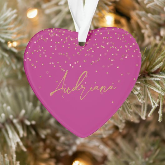 Roze Gepersonaliseerde Gouden Naam Glitter Sparkle Ornament (Boom)