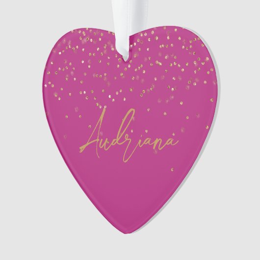 Roze Gepersonaliseerde Gouden Naam Glitter Sparkle Ornament (voorkant)